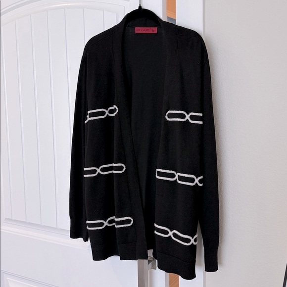 Cute Brand "Love Scarlett"  Black White Long Open Cardigan, Jacket Top Size XL - Picture 2 of 5